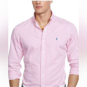 RALPH LAUREN Hot Pink Striped Poplin Button Down Shirt